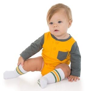 Garanimals Yellow & Gray Long Sleeve Henley One Piece Baby Suit W Pocket 12 Mo